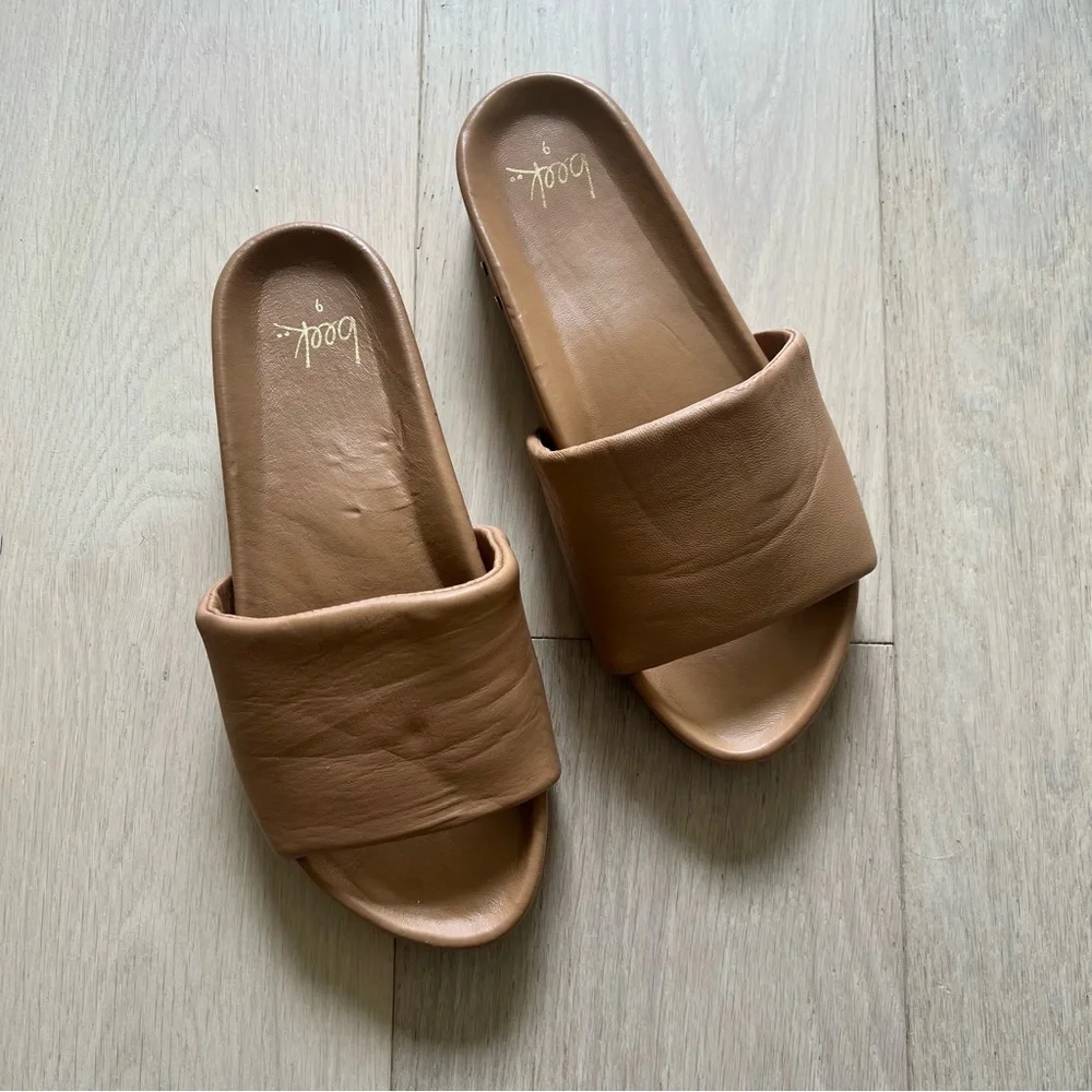beek Tan Leather Platform Slide Sandals